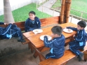 Santa Maria kids at lunch... the little kids' uniforms are these funny little track suits